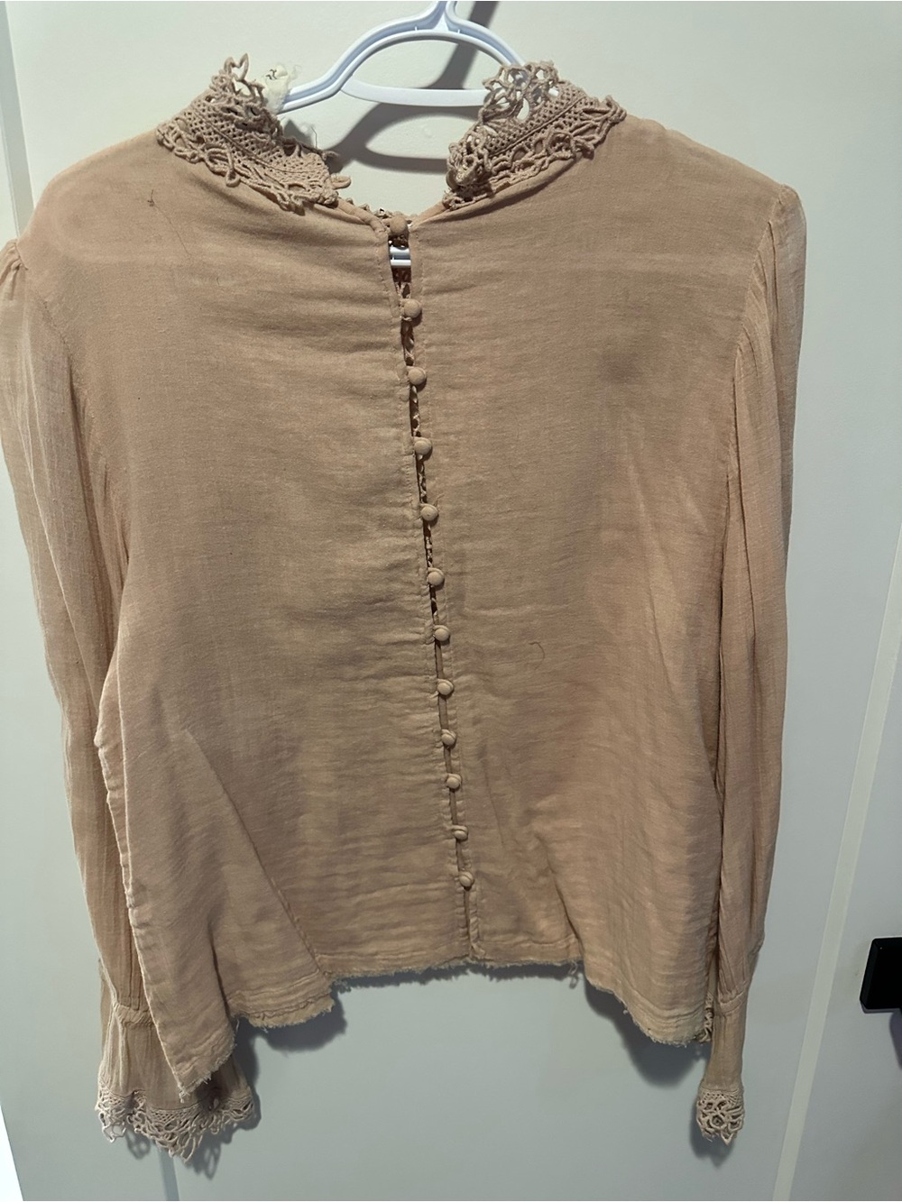 Free People Crochet-Trim Long Sleeve Blouse in Beige-Taupe - Picture 4 of 4